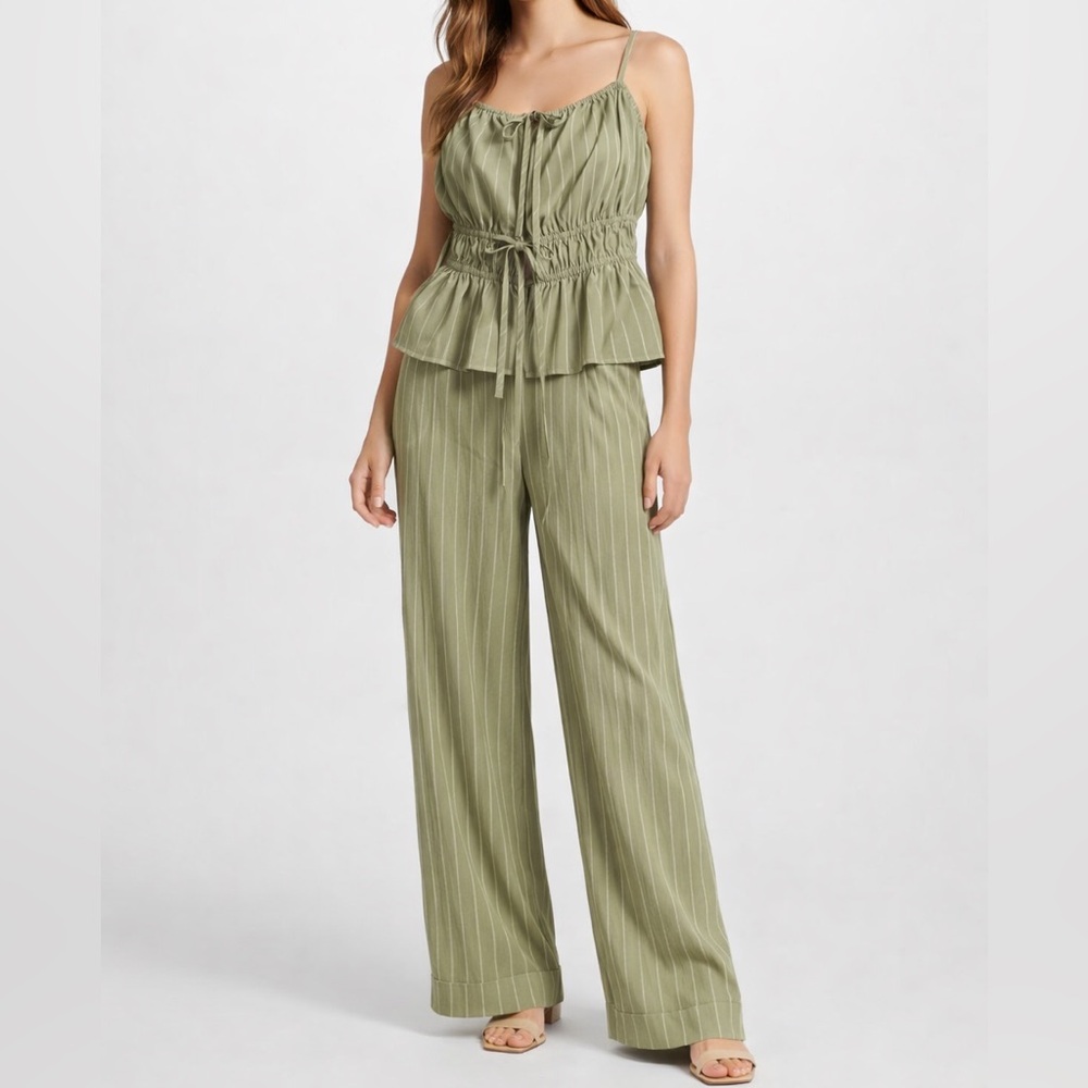 NWT | Camila Coelho Sage Green Two-Piece Set | Drawstring Top & Pants | Size M